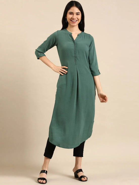 Women's Sea Green Solid Straight Kurta-SKC-3353-Seagreen