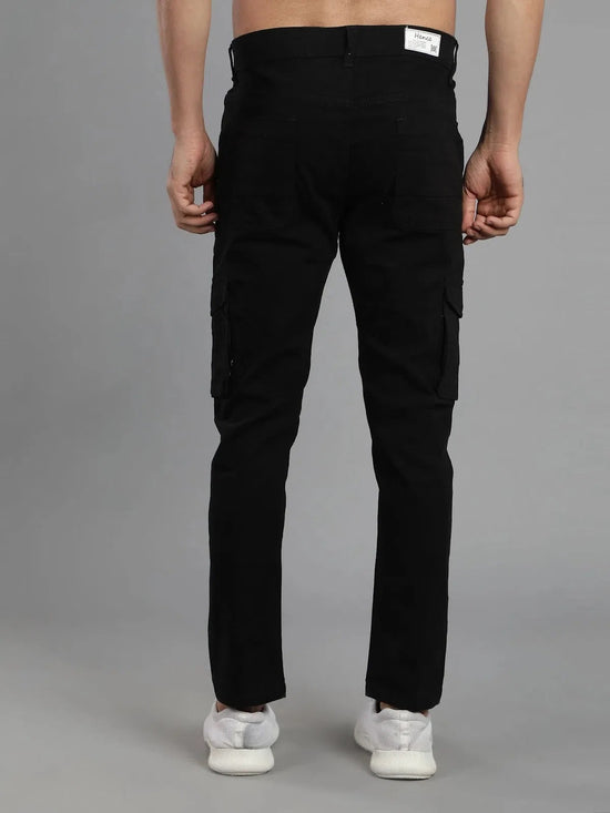 Solid Cargo Pants with 6 pockets-Black