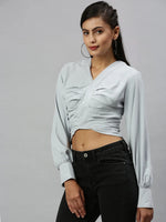 Women's Grey Solid Crop Top-AE-10310-Grey