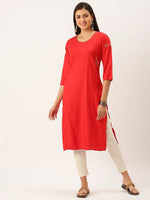 Women's Red Solid Straight Kurta-DF-1203-Red