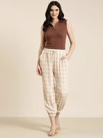 Women Cream Checked Jogger-AE-10472-Creamolive