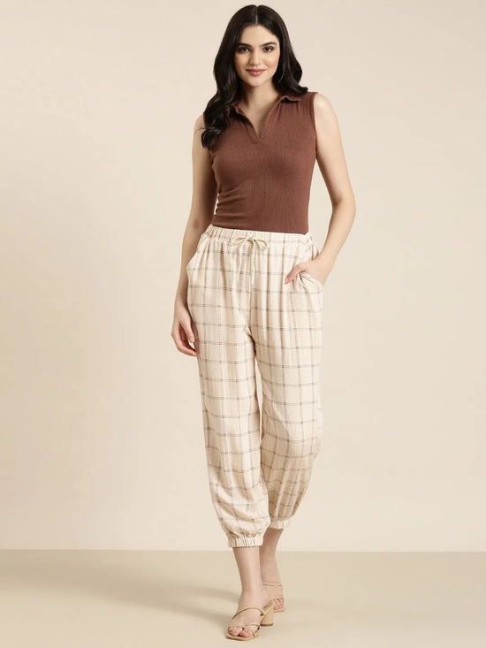 Women Cream Checked Jogger-AE-10472-Creamolive