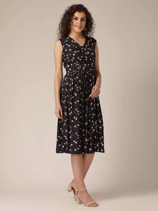 Assymetric Button Dress in Navy