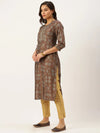 Women's Brown Embellished Straight Kurtas-HO-1448-Brown