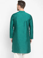 Hangup Men Standard Solid Men's Indian Wear-SeaGreen_Dupion_LongKurta