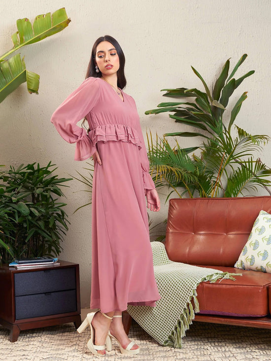 Women Pink Peplum Maxi Dress