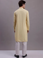 Men's Yellow Chikankari Embroidered and Sequence Kurta with Pyjama.-JOKP-P-5000Yellow