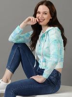 Women's Turquoise Blue Colourblock Front-Open Sweatshirt-AF-1790-Turquoiseblue