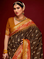 Saree Mall Women's Tussar  Brown Printed Designer Saree With Blouse Piece-SMBLPURI1004