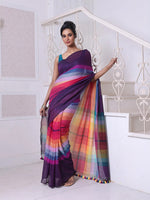 Violet And Multicolor Colorblocked Mulmul Cotton Saree-MA64MCT33770056