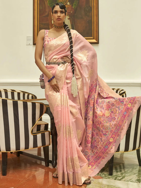 Saree Mall Women's  Blend Pink Woven Design Designer Saree With Blouse Piece-KERAT272003