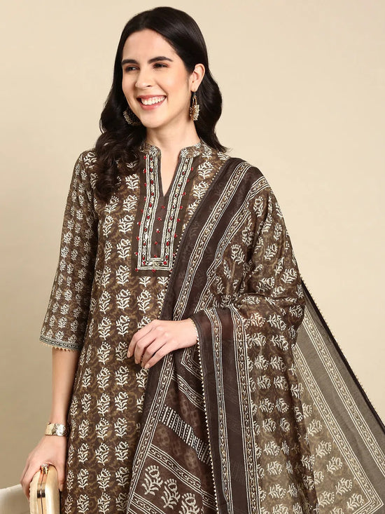 Women's Olive Printed Kurta Set-BC-1273-Olive