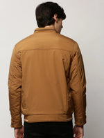 Men Brown Solid Casual Bomber Jackets-ZD-3704-Camelbrown