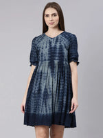 Women Navy Blue Self Design Empire Dress-GW-3456-Navyblue