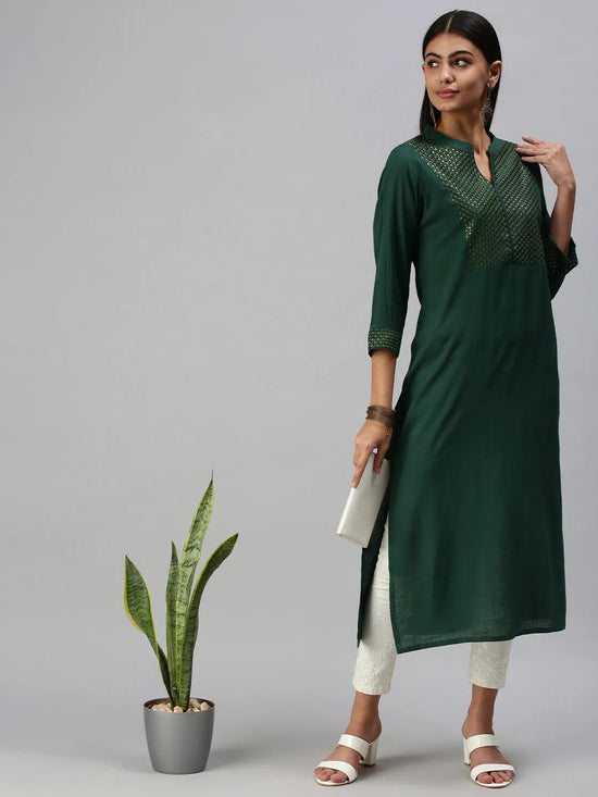 Women's Green Solid Straight Kurti-UB2040-Green