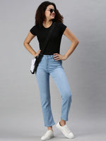 Women's Denim Straight Fit Blue Jeans-GZ2541-Blue