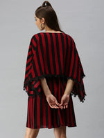 Women's Black Striped Kaftan Dress-SP-5846-Blackmaroon