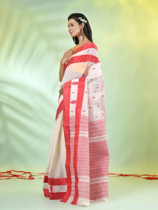 Off White Handwoven Cotton Saree With Ethnic Patterns-MA66CT431600019