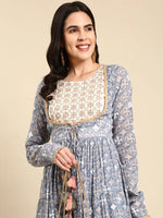 Women's Blue Printed Anarkali Kurta-GW-3188-Blue