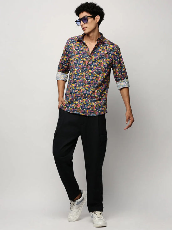 Men Navy Geometrical Shirt-PRISM-M204-1608-Navyblue