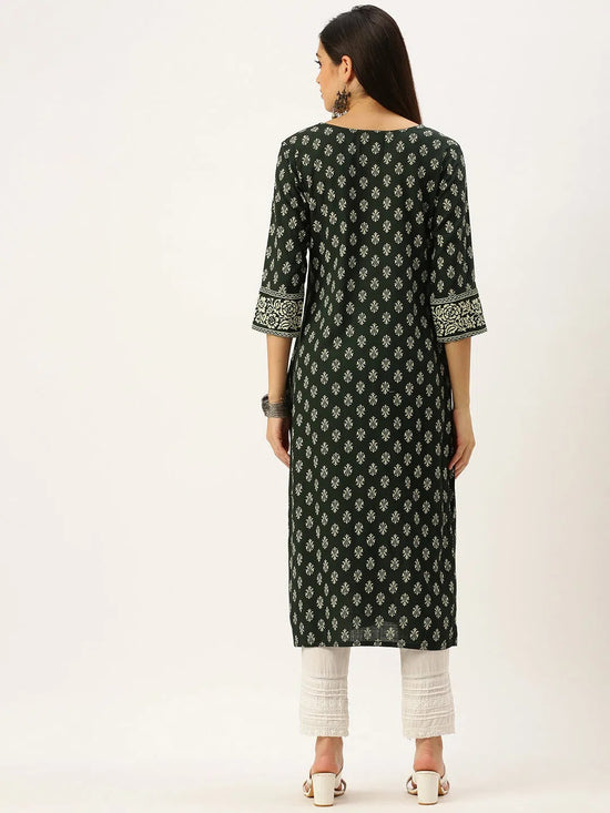 Women's Green Printed Straight Kurtas-AT-A421-K-Green