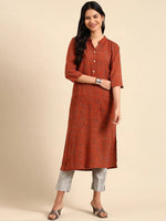 Women's Orange Printed Straight Kurta-GW-500-T-Rust