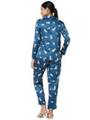 Smarty Pants Women's Silk Satin Teal Blue Color Dog Print Night Suit