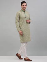 Men's Green Embroidered Kurta with Pyjama.-JOKP-P-699Green