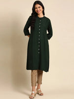 Women's Olive Solid Straight Kurta-DF-1423-Olive