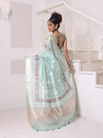 All Over Thread Embroidery Mint Green Tissue Saree With Zari Borders-MA64TIS461600005