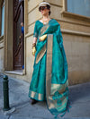 Saree Mall Women's Organza Teal Blue Woven Design Designer Saree With Blouse Piece-KALKI384002