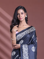 Black Silk Soft Saree With Texture Print-MA60BSL01400054