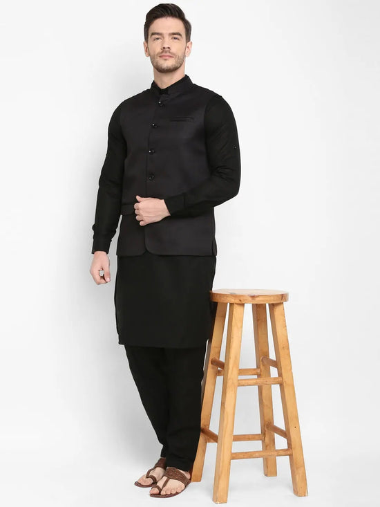 Hangup Men Standard Solid Men's Indian Wear-Black_Jute1_Nehru