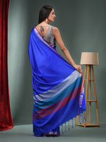 Blue Blended Silk Handwoven Saree With Temple Zari Border-MA50BSL01660146