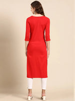 Women's Red Embellished Straight Kurta-SKC-3222A-Red