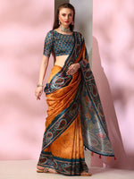 Saree Mall Women's  Blend Teal Blue Printed Designer Saree With Blouse Piece-SOFIA2007