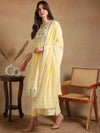 Ahika Women Yellow Rayon Embroidered A-Line Kurta Pant Set