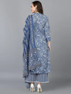 Ahika Women Blue Cotton Printed Straight Kurta Palazzo Set With Dupatta