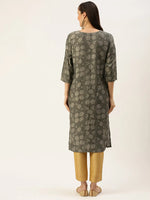 Women's Grey Embellished Straight Kurtas-HO-1448-Grey