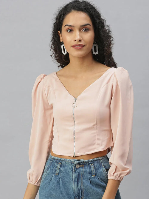 Women's Peach Solid Crop Tops-AE-10313-Peach