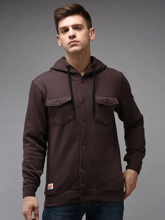 Men Brown Solid Sweatshirt-EX-2642-Coffeebrown