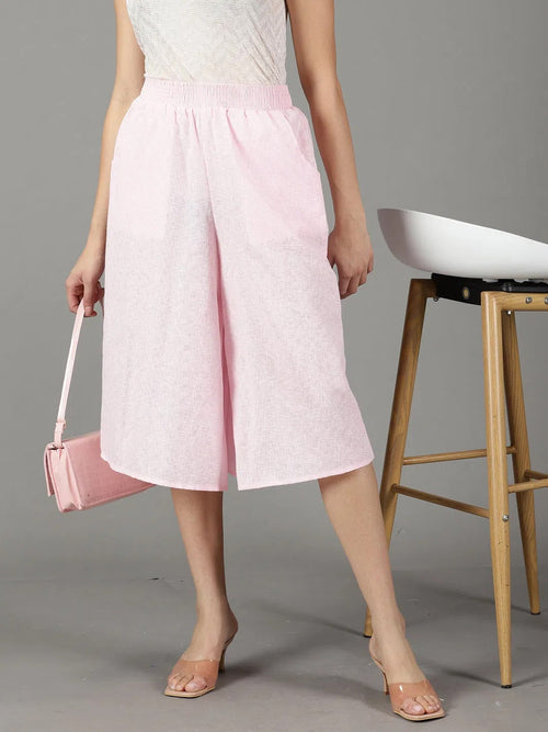 Women's Pink Solid Culottes-AE-1117-Pink