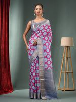 Magenta Blended Silk Handwoven Ajrakh Print Saree-MA50BSL34830018