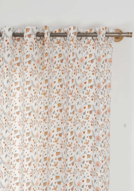 Forest bloom 100% cotton floral curtain for living room - Room darkening - Orange - Pack of 1-240421001