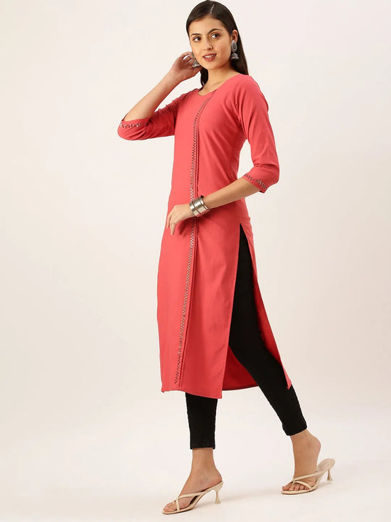 Women's Red Solid Straight Kurta-SKC-3128-Red