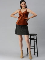 Women's Solid Brown Top-AE-10217-Brown