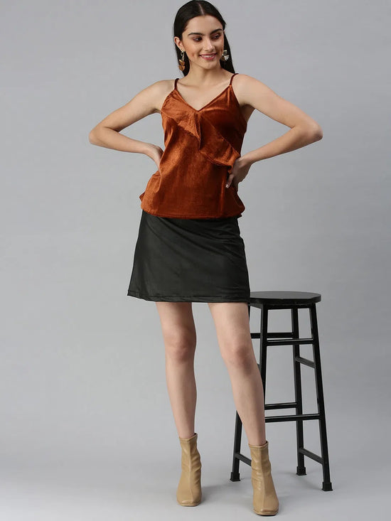 Women's Solid Brown Top-AE-10217-Brown