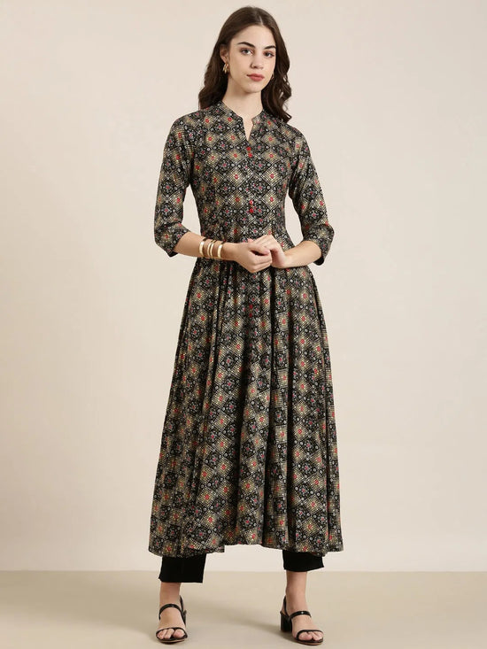 Women Black Printed Anarkali Kurta-AT-A914-LG-Black