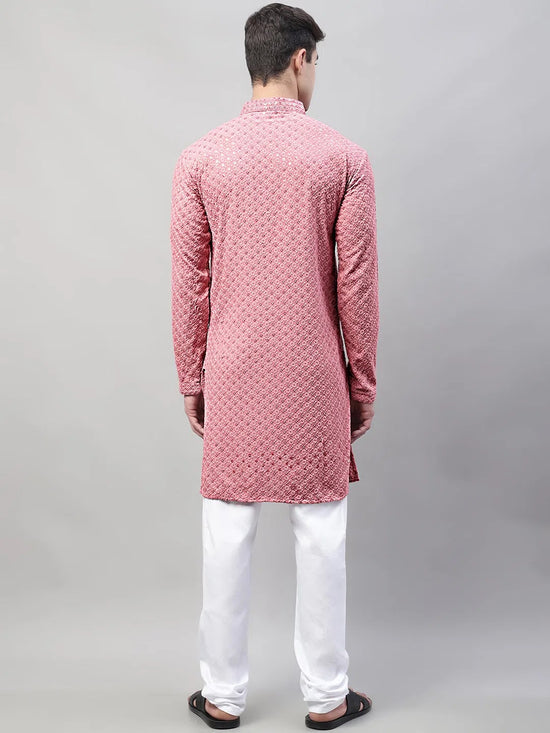 Sequins Embroidered Kurta Pyjama-JOKP-678Coral