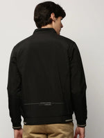 Men Black Solid Casual Bomber Jackets-ZD-3601-Black